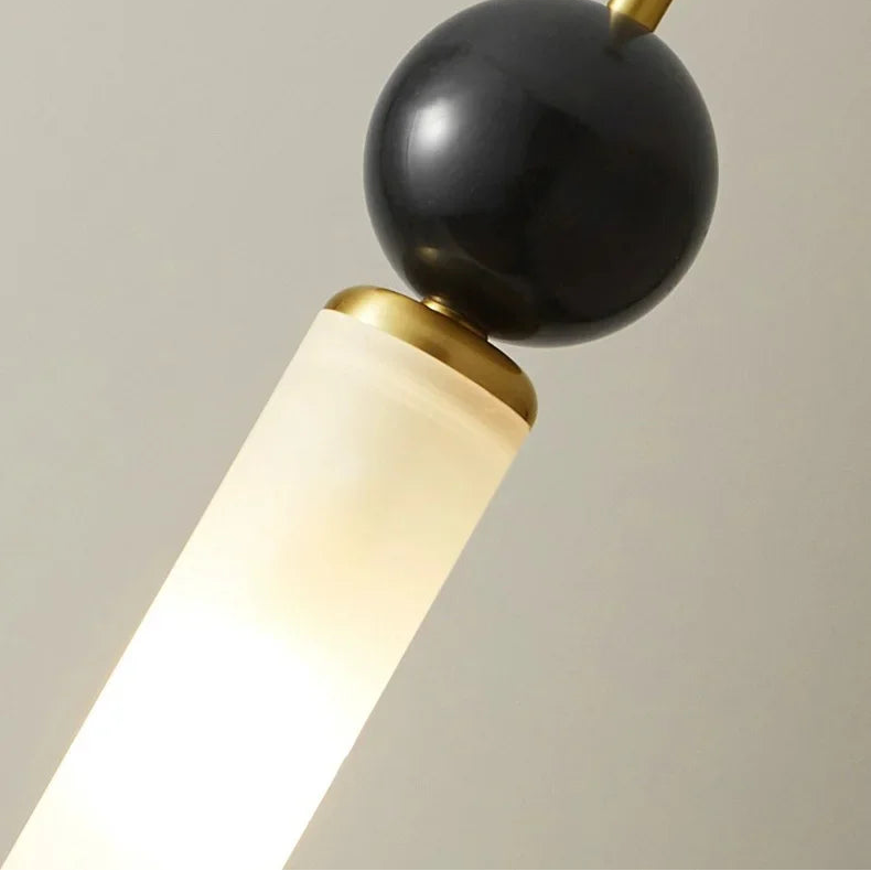 Lustre Suspension Plafonnier Cylindre Verre Givré et Métal Noir - Salon Salle à Manger — Pilare