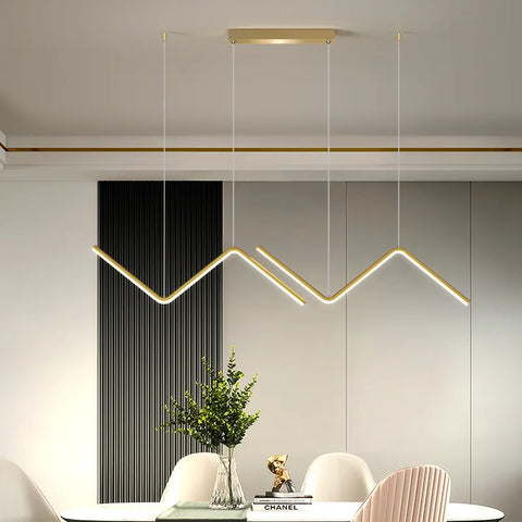 Suspension Zigzag Laiton Doré Minimaliste Design - Cuisine Salon Salle à Manger — Fjord