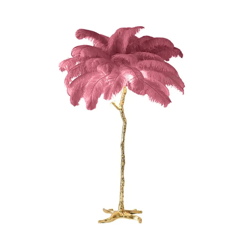 Lampadaire Plumes Blanches et Métal Doré Art Déco - Salon Bureau Chambre — Aigrette