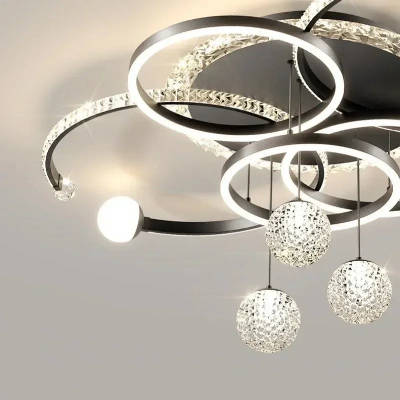 Lustre Plafonnier Anneaux Laiton Doré Minimaliste Dimmable Design - Salon Salle à Manger — Orbit