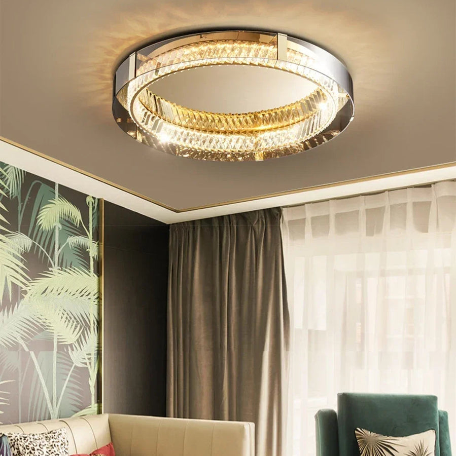 Plafonnier Anneau Cristal et Métal Chromé Éclatant - Salon Salle à Manger Chambre — Nexo