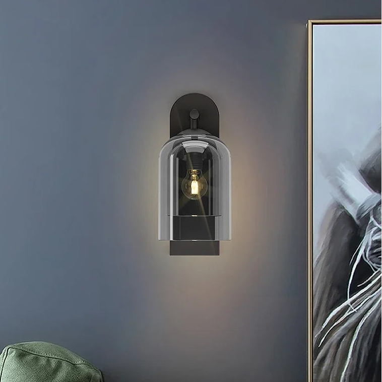 Applique Murale Cloche Verre Fumé et Métal Noir Noire - Chambre Salle de Bain Salon — Orm