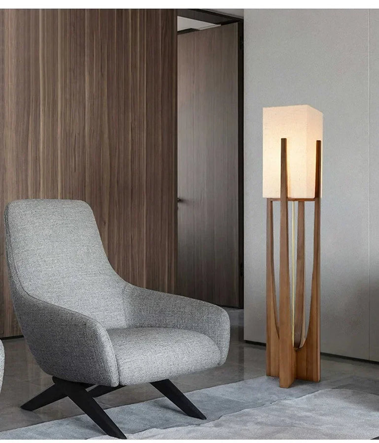 Lampadaire Géométrique Bois Naturel Minimaliste Design - Salon Bureau Chambre — Hexo