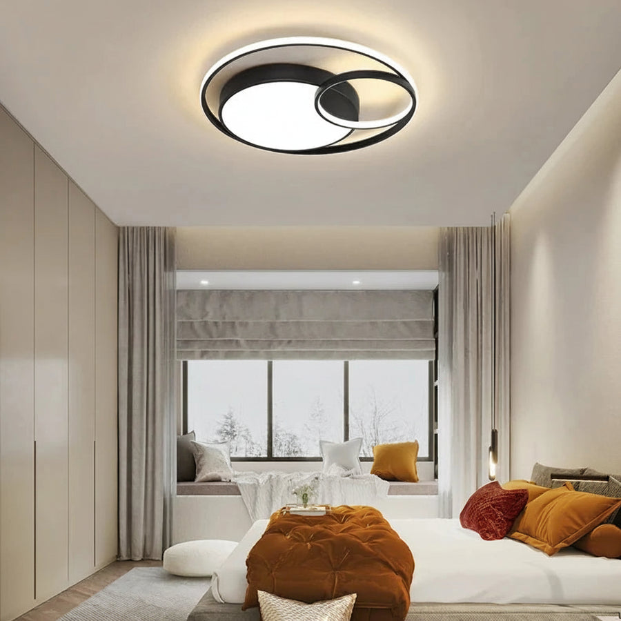 Plafonnier Anneaux Métal Noir et Blanc Minimaliste Design Moderne - Salle de Bain Salon Chambre — Dëris