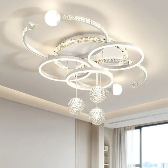 Lustre Plafonnier Anneaux Laiton Doré Minimaliste Dimmable Design - Salon Salle à Manger — Orbit