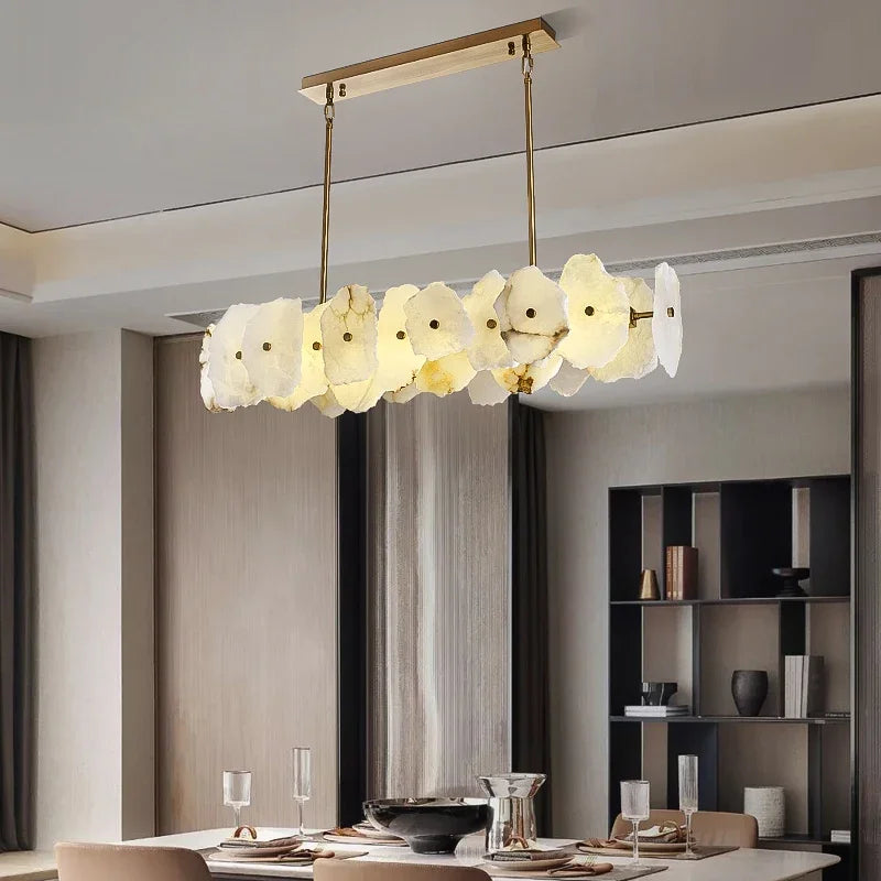 Acantha Anneau Marbre Blanc et Laiton Doré