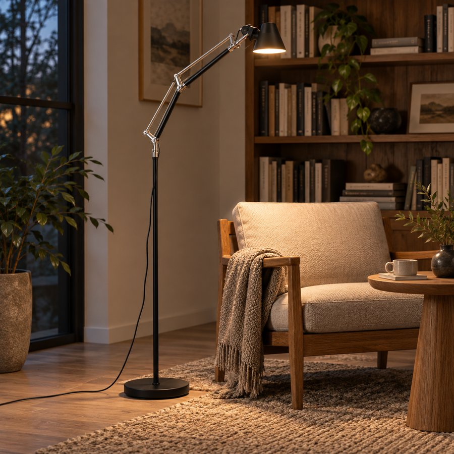 Aura — lampadaire articulé noir — ambiance 2
