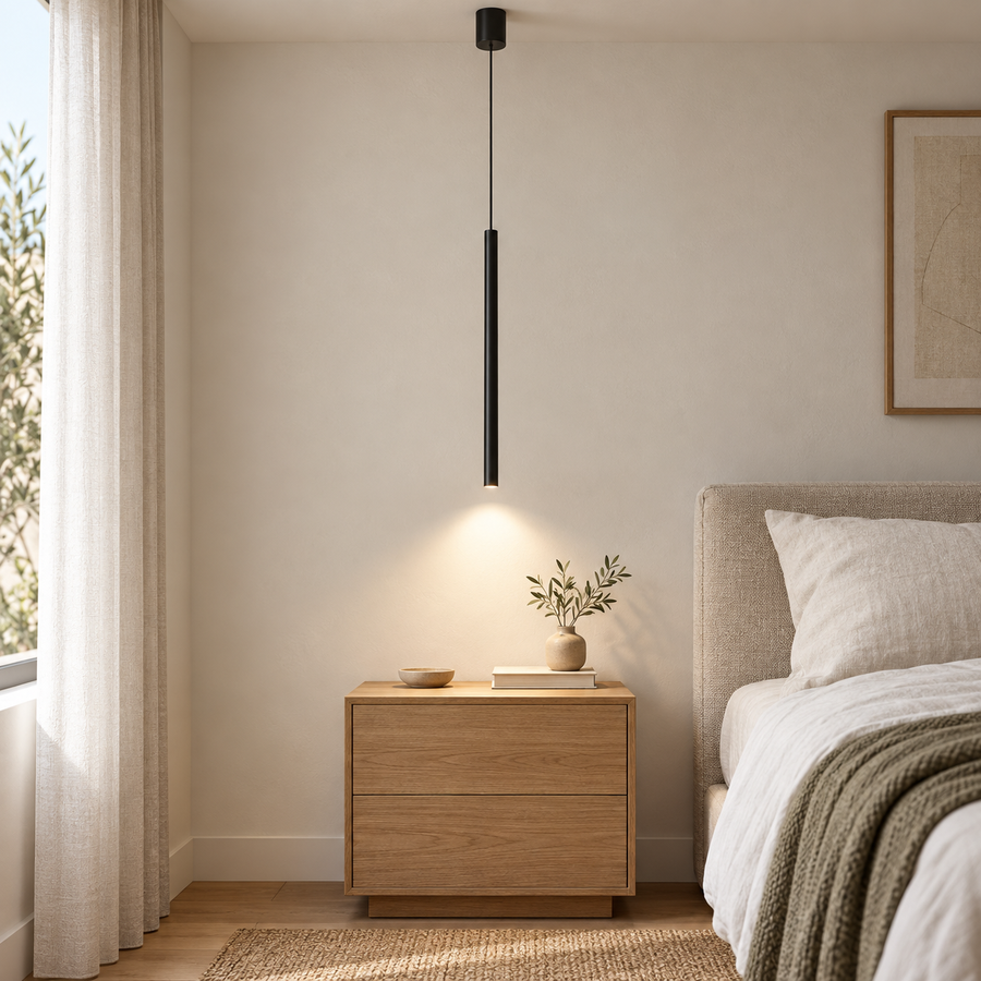 Clarté — suspension noire simple50 cm dans une chambre