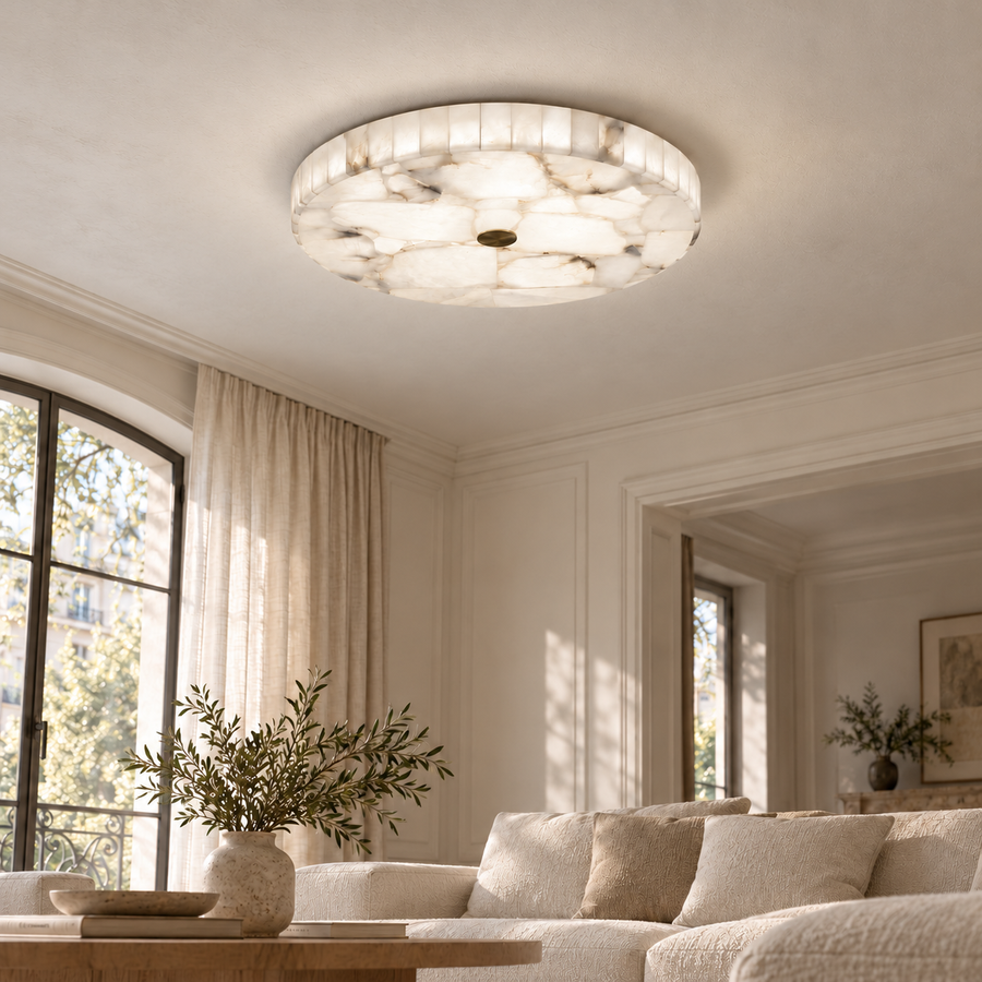 Visualisation d’ambiance — Sélène Ø 50 cm en blanc neutre dans un salon clair