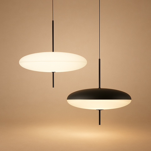 Suspension Disque Métal Noir et Verre Opalin - Chambre Salon Cuisine — Xenon