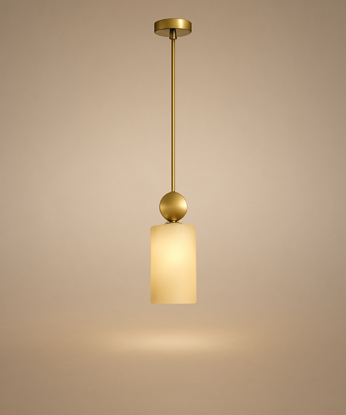 Suspension Cylindre Laiton et Albâtre Blanc Minimaliste Design - Chambre Salon Cuisine — Lucca