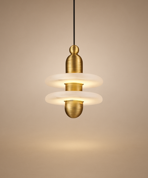 Suspension Cylindre Laiton et Marbre Blanc Art Déco - Chambre Salon Cuisine — Arabella