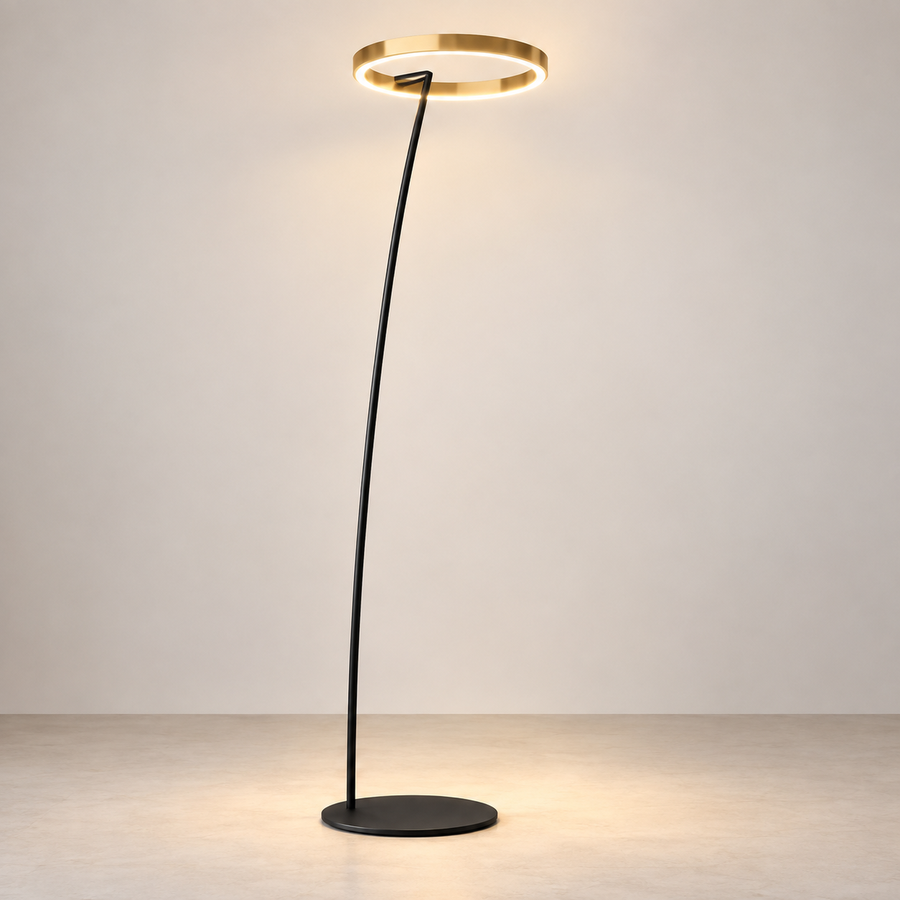 Halo — lampadaire à anneau ouvert — droit doré