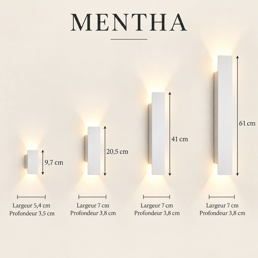 Mentha — blanc — dimensions 9,7 / 20,5 / 41 / 61 cm
