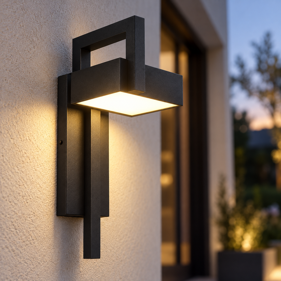 Polygo — applique noire H38 cm, lumière chaude