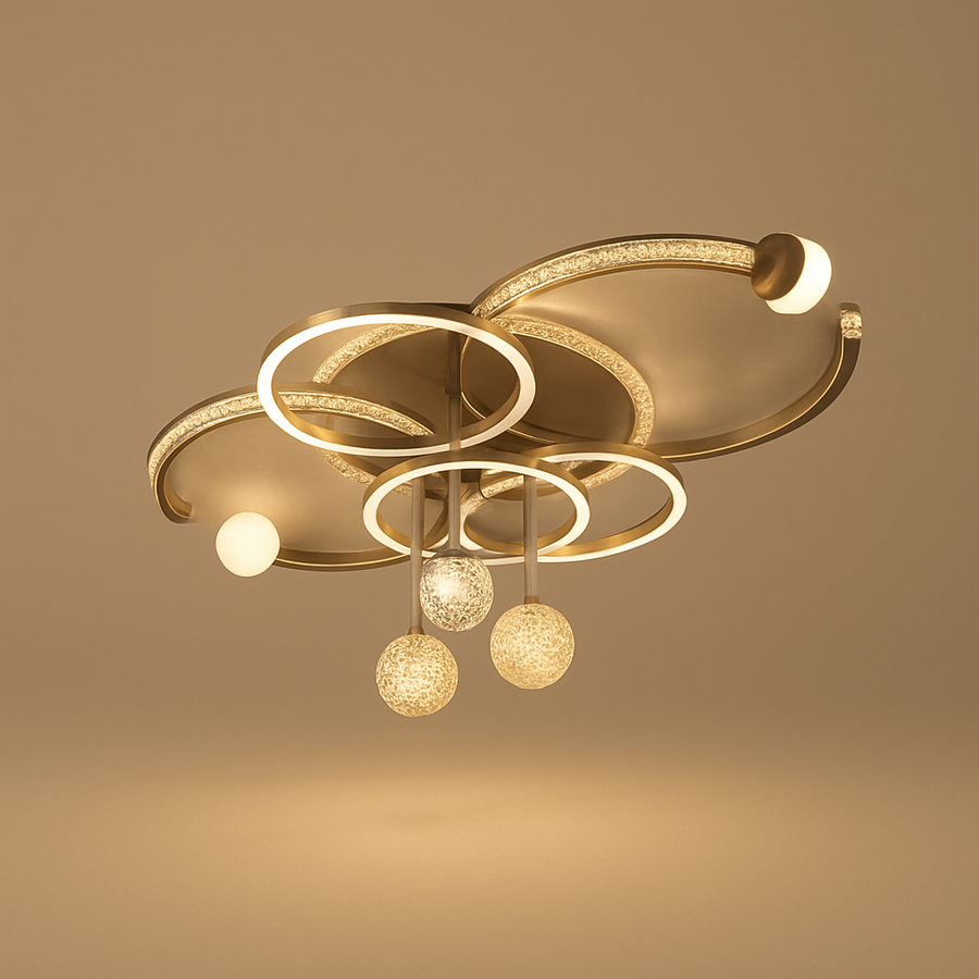 Lustre Plafonnier Anneaux Laiton Doré Minimaliste Dimmable Design - Salon Salle à Manger — Orbit