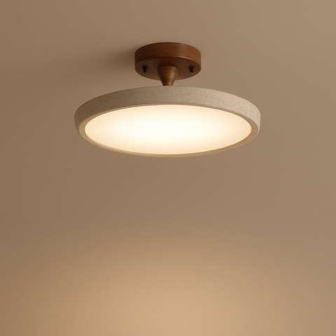 Plafonnier Anneau Bois Naturel et Métal Noir - Salon Chambre Salle à Manger — Canopus
