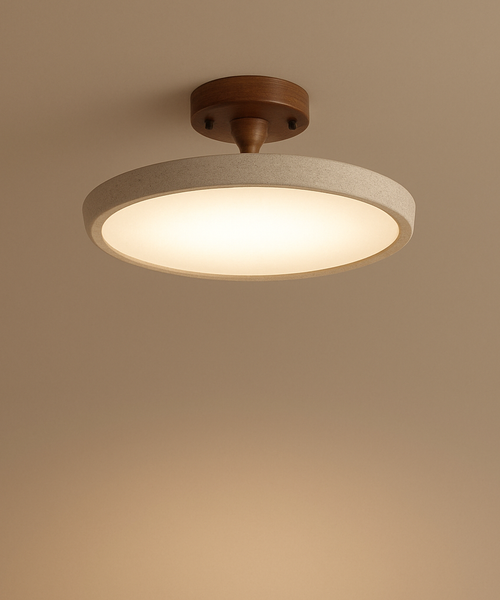 Plafonnier Anneau Bois Naturel et Métal Noir - Salon Chambre Salle à Manger — Canopus