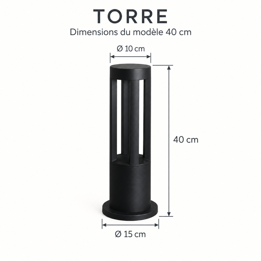 Torre — borne noire 40 cm — dimensions