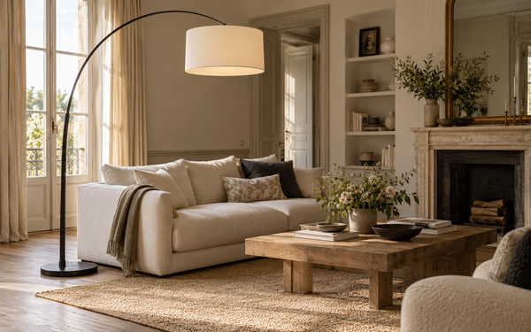 Lampadaire arc : comment le placer dans votre salon — illustration d’ambiance