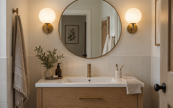 Illustration d’ambiance — Applique murale salle de bain : guide complet 2026