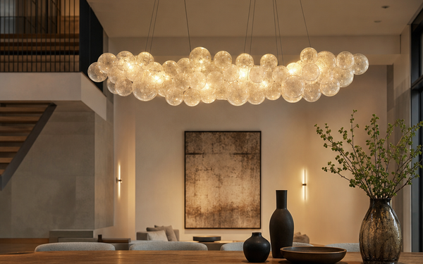 Tendances luminaires 2025 : minimalisme, materiau brut et verre souffle