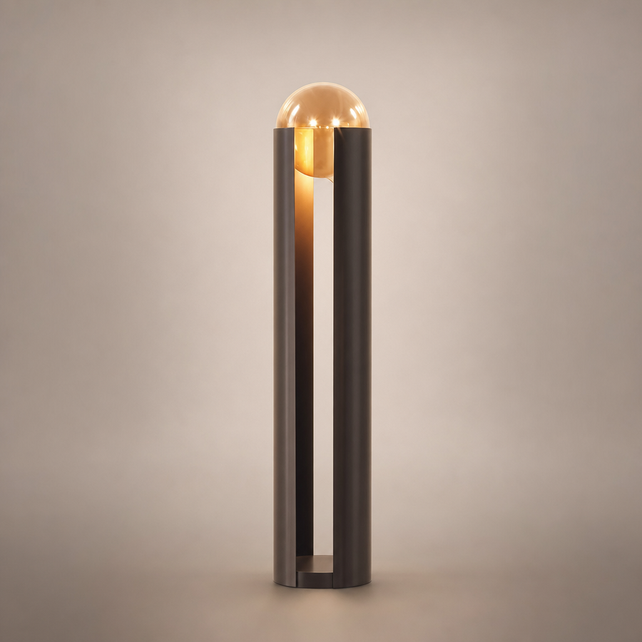 Lampadaire Cylindre Métal Noir et Verre Ambré - Salon Bureau Chambre — Prisme