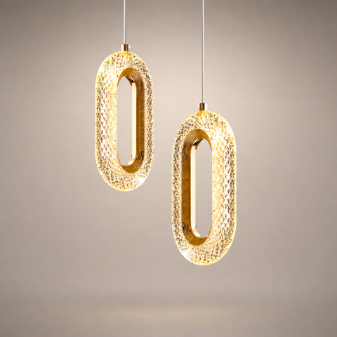 Suspension Anneau Verre Texturé et Métal Doré - Cuisine Salon Salle à Manger — Salma