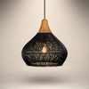 Suspension Goutte Rotin Noir et Bois Naturel - Cuisine Chambre Salon — Drops