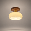 Plafonnier Dôme Verre Opalin et Bois Noyer - Salon Chambre Salle à Manger — Calotte