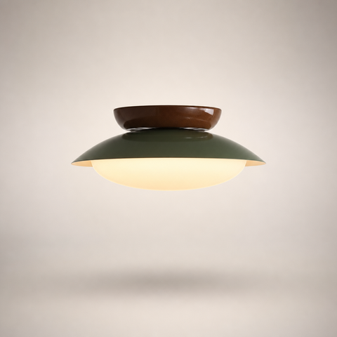 Plafonnier Soucoupe Céramique Vert Olive et Brun - Salle de Bain Salon Chambre — Lazuli