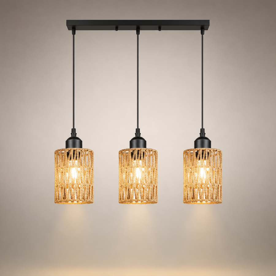 Suspension Rotin Tressé Naturel Cylindre Bohème - Cuisine Chambre Salon — Sono