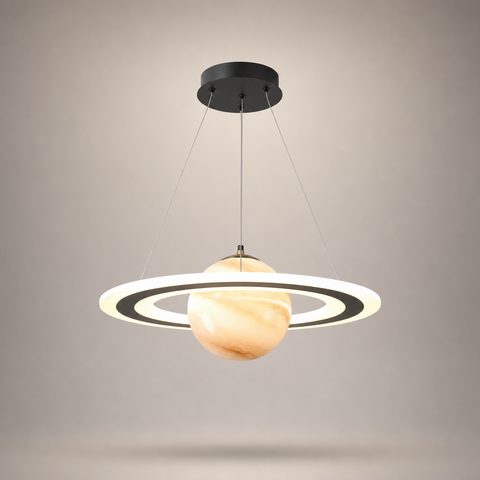 Suspension Anneau Planète Métal Blanc et Noir - Cuisine Salon Salle à Manger — Hamal