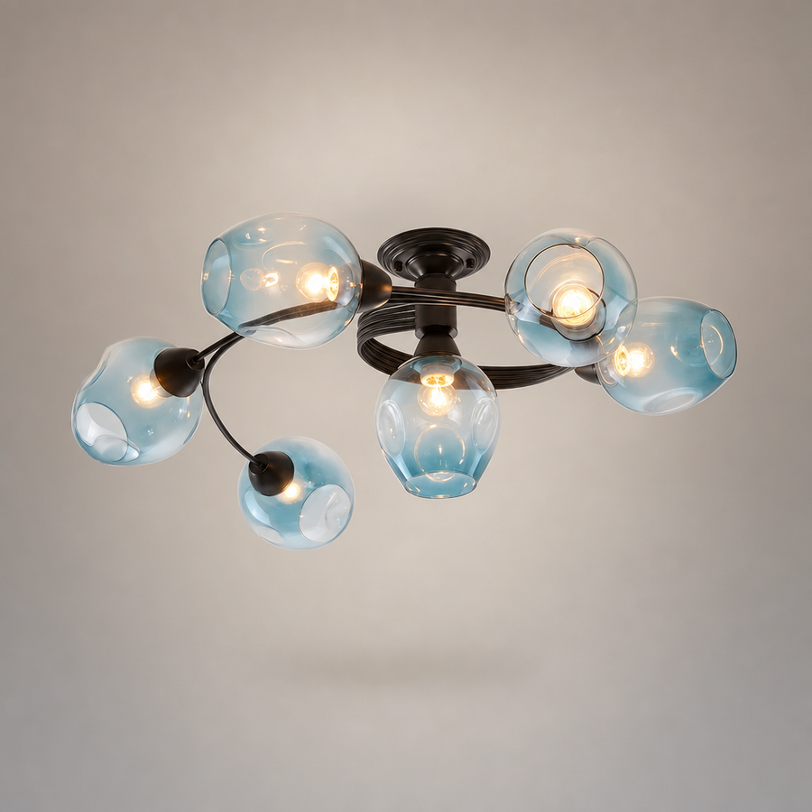 Branca Branches Verre Soufflé Bleu et Laiton