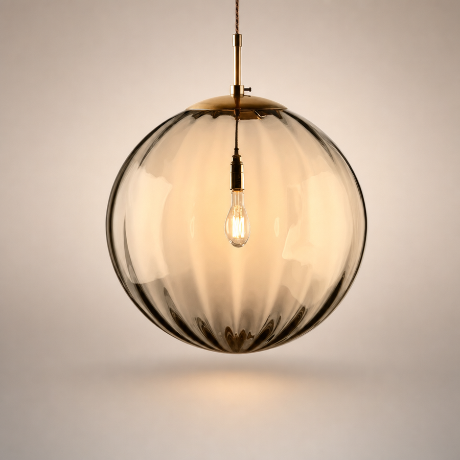 Suspension Sphère Verre Coloré et Laiton Épuré Design Boule - Cuisine Salon Salle à Manger — Mimosa