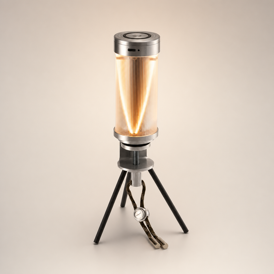 Lampe de Table Cylindre Métal Argenté Minimaliste Design - Chambre Bureau Salon — Stria