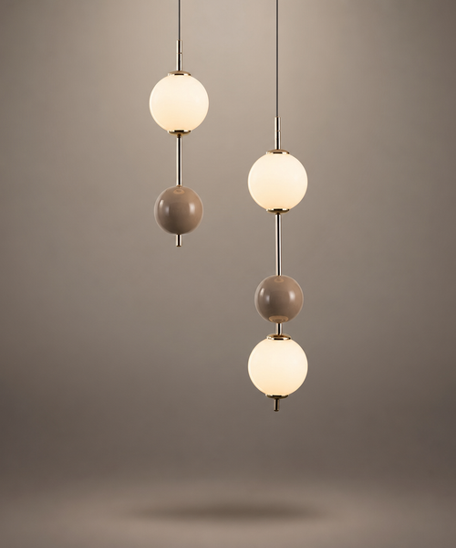 Suspension Sphère Verre Opalin et Céramique Taupe Minimaliste Design Boule - Chambre Salon Cuisine — Aldebaran