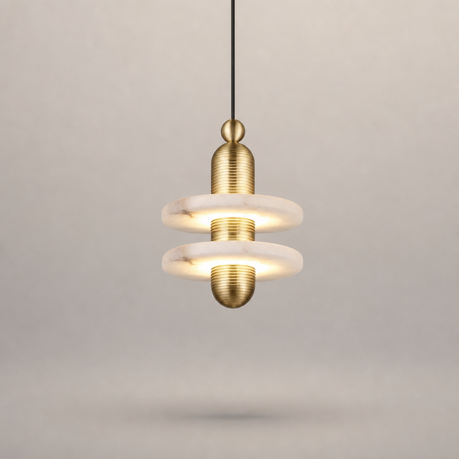 Suspension Cylindre Laiton et Marbre Blanc Art Déco - Chambre Salon Cuisine — Arabella
