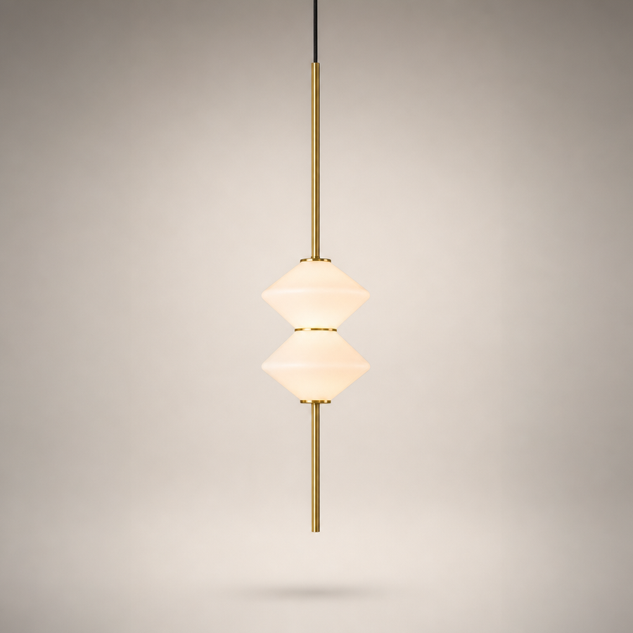 Suspension Géométrique Verre Opalin et Métal Noir - Chambre Salon Cuisine — Facetto