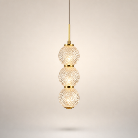 Suspension Boules Verre Texturé et Laiton Doré - Cuisine Salon Salle à Manger — Cluster