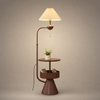Lampadaire Tablette Métal Noir et Bois Minimaliste Design - Salon Bureau Chambre — Lumio
