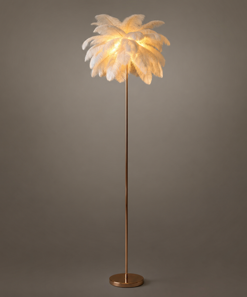Lampadaire Plumes Rose Poudré Style Nordique Design - Salon Bureau Chambre — Pennae