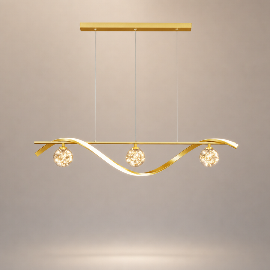 Suspension Vagues Laiton Doré et Boules Cristal - Salon Salle à Manger Chambre — Marée