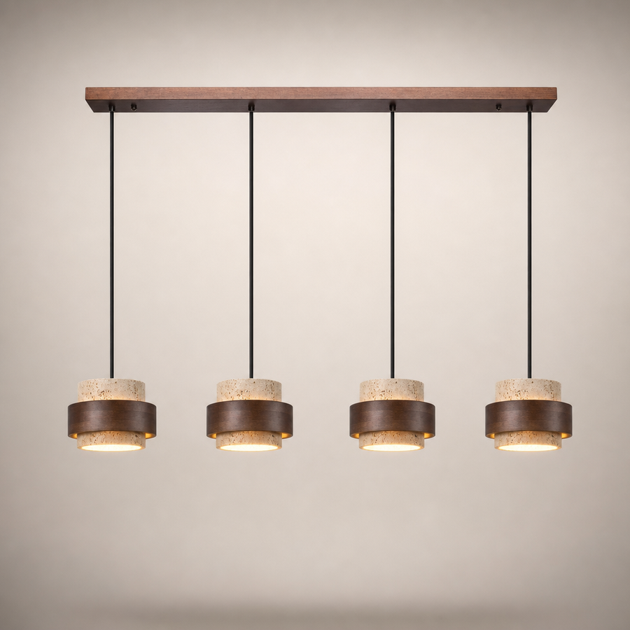 Suspension Cylindre Bois Foncé et Béton Brut - Chambre Salon Cuisine — Fuseau