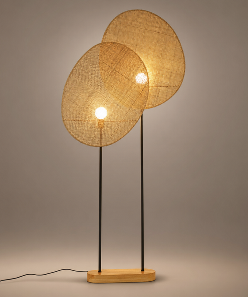 Lampadaire Disque Rotin Tressé Minimaliste Design - Salon Bureau Chambre — Éclat