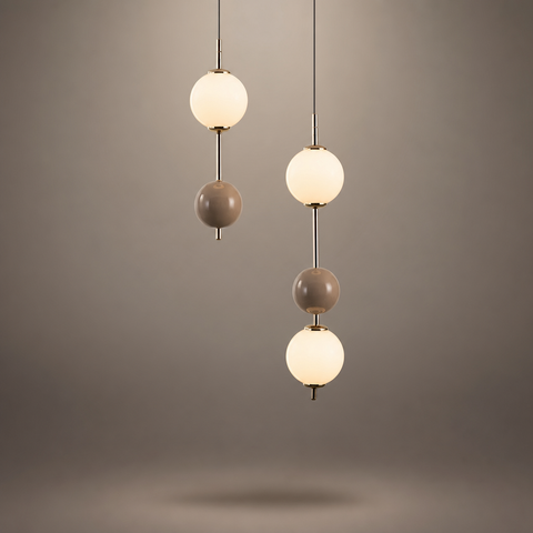 Paulette Sphère Verre Opalin et Céramique Taupe Minimaliste