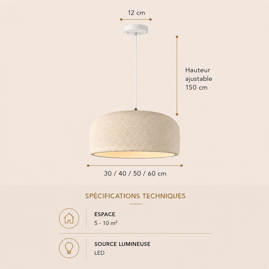 Suspension Cylindre Tissu Blanc Minimaliste Design - Chambre Salon Cuisine — Fulgor