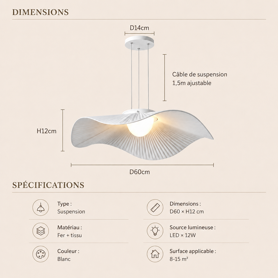 Suspension Vague Tissu Blanc Minimaliste Design - Chambre Salon Cuisine — Houle