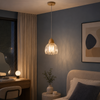 Suspension Cloche Verre Transparent et Bois Naturel - Cuisine Chambre Salon — Campanio