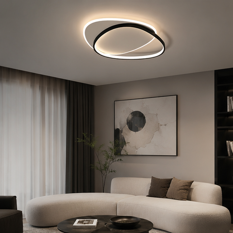 Plafonnier Anneaux Métal Noir et Blanc Minimaliste Design Moderne - Salle de Bain Salon Chambre — Horos